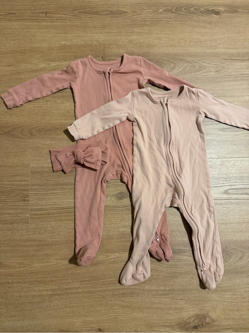 Pink Colored Organics 6-12M Baby Sleepers and Headband Set